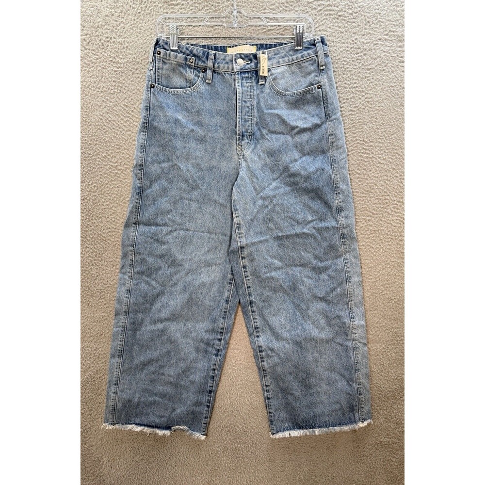Happy Nature Jeans Womens 29 Blue High Rise Crop Wide Leg Raw Hem Button Fly NEW